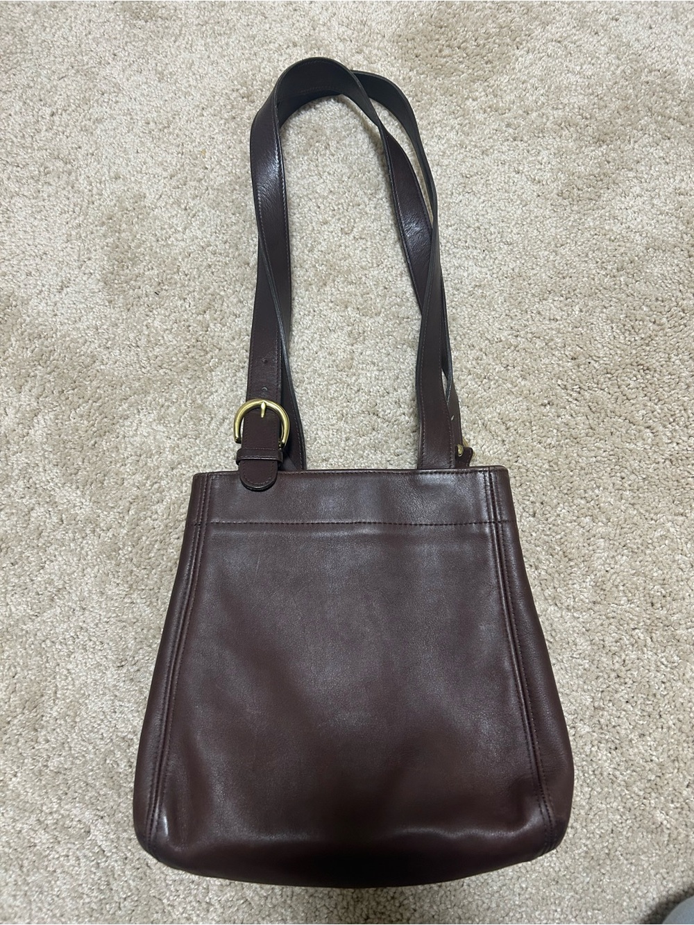 Coach Brown Leather Shoulder Tote with Gold-Tone Buckle